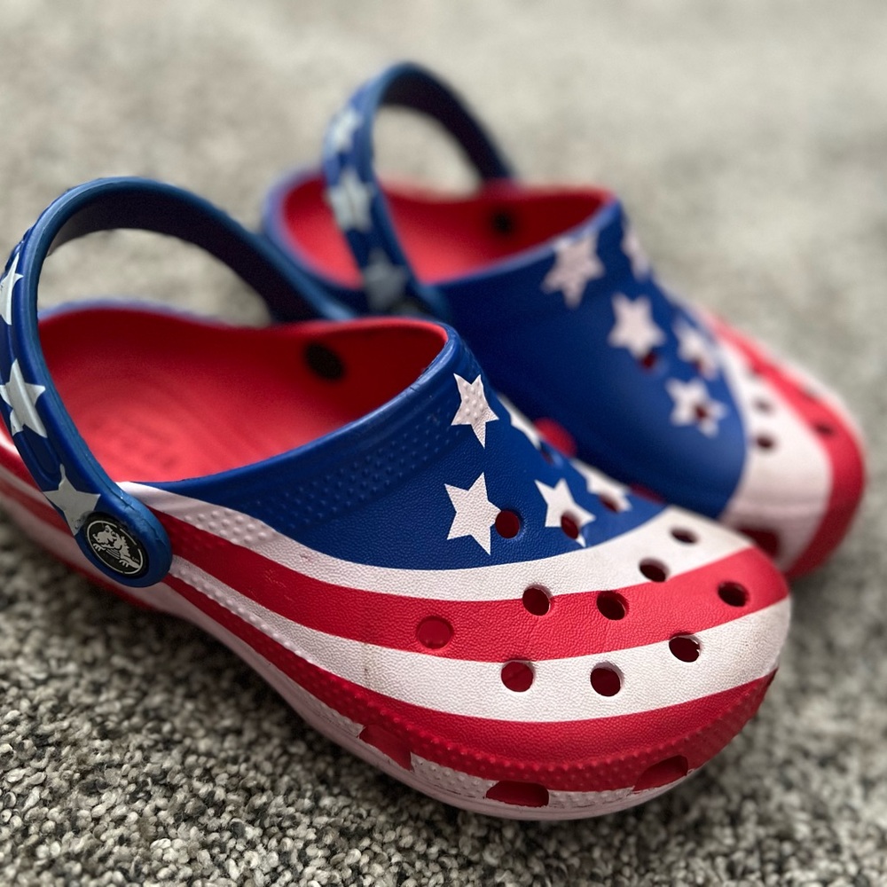 Patriotic Red White and Blue Children Crocs